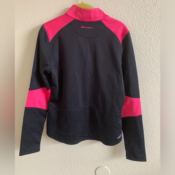 Champion Pink & Black Women`s PowerTrain Tech Fleece 1/4 Zip Pullover (M) 🌴 - Picture 2 of 5